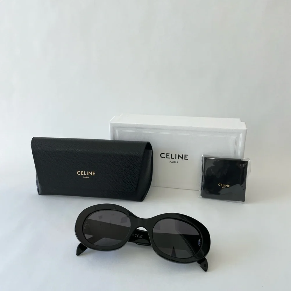 NWT CELINE Oval Triomphe Sunglasses, Black Acetate, 100% AUTHENTIC!! - Picture 2 of 10